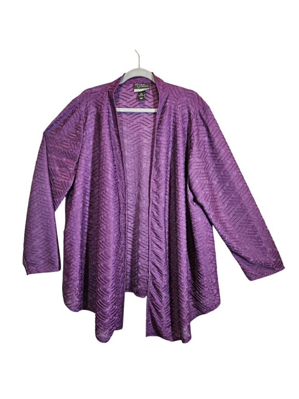 Added Dimensions Purple Textured Open Front Cardigan Jacket 14/16 sheer office